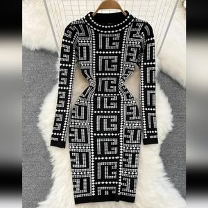 Geometric pattern Jacquard Knit Dress